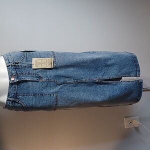 LOVEGEN blue denim jean skirt w/ front split. "Midi Skirt".  Size 7/29.  NWT